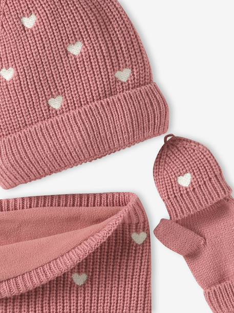 3-delige meisjesset met muts, colsjaal, wanten rozen - vertbaudet enfant 