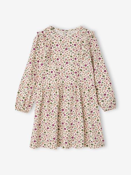 Korte meisjesjurk met lange mouwen ivoor+vanille - vertbaudet enfant 