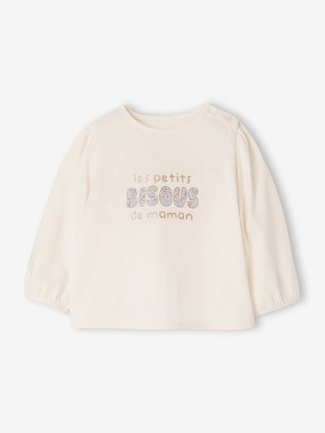 Babyshirt met lange mouwen en print ecru - vertbaudet enfant 