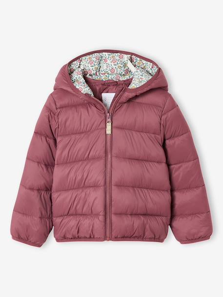 Lichtgewicht donsjas met capuchon voor meisjes groengrijs+lila+marineblauw+pruim+rozen - vertbaudet enfant 