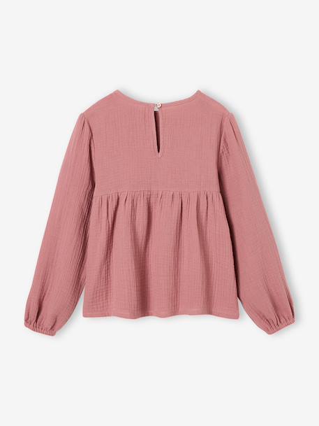 Meisjesblouse met lange mouwen ecru+rouge - vertbaudet enfant 