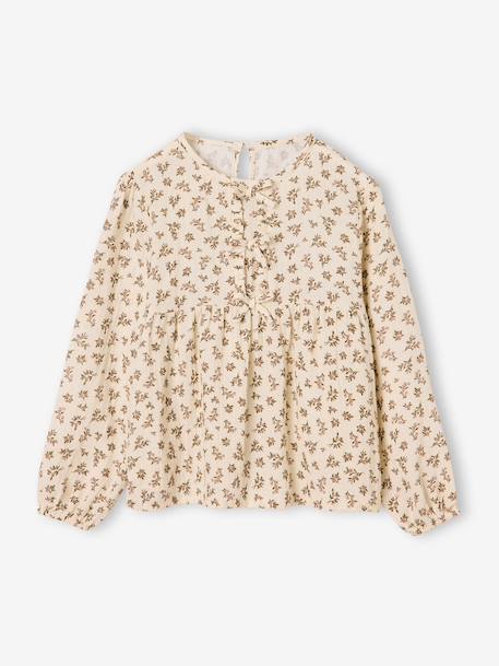 Meisjesblouse met lange mouwen ecru+rouge - vertbaudet enfant 