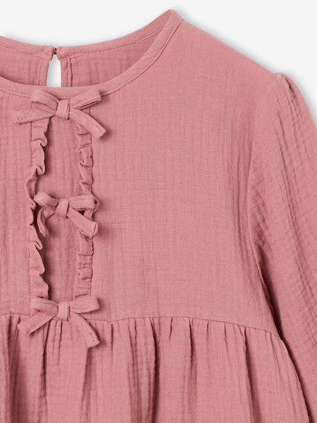 Meisjesblouse met lange mouwen ecru+rouge - vertbaudet enfant 