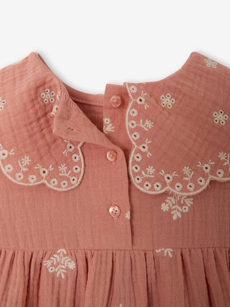 Babyjurk met geborduurde kraag abrikoos - vertbaudet enfant 