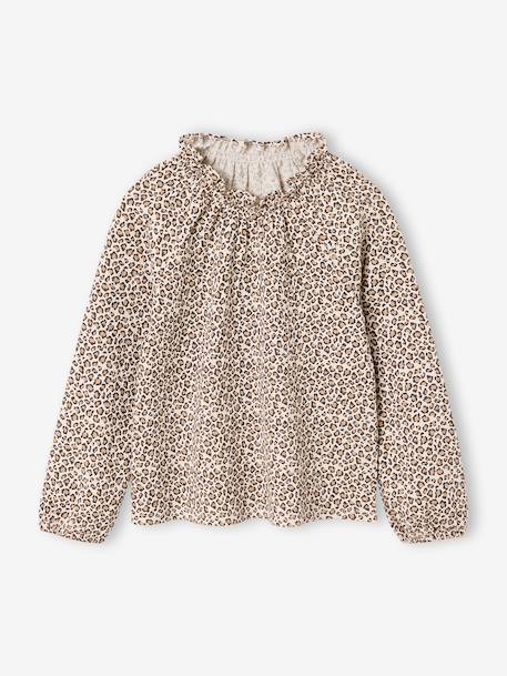 T-shirt met ruches en elastische kraag voor meisjes ecru+marineblauw+vanille - vertbaudet enfant 