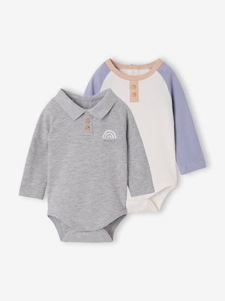 Set van 2 babyrompers met polokraag gemêleerd grijs - vertbaudet enfant 
