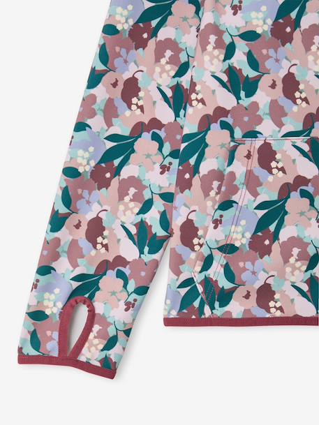 Sport sweatshirt met rits en bloemenprint in technisch materiaal antraciet+ecru+groen, bedrukt+oudroze - vertbaudet enfant 