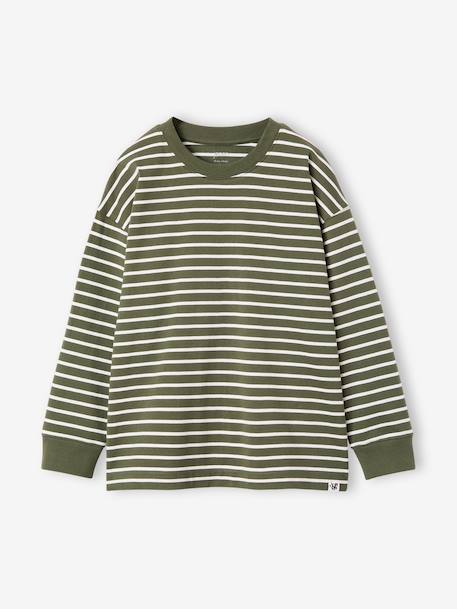 Gestreept T-shirt jongens JONEN antraciet+groen - vertbaudet enfant 