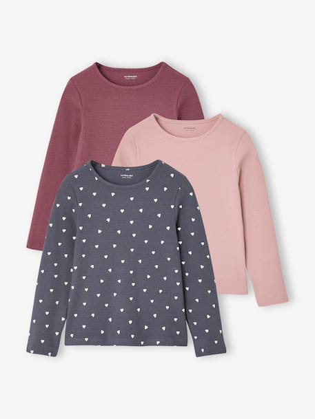 Set van 3 meisjes T-shirts met lange mouwen ecru+inktblauw+vanille - vertbaudet enfant 