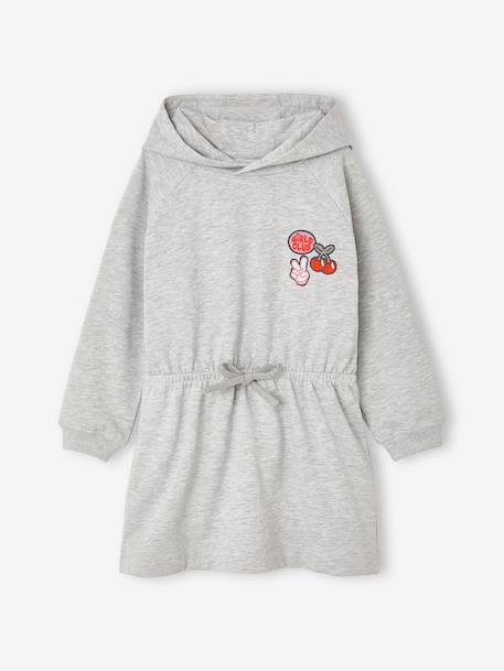 Korte sweatjurk met capuchon meisje gemêleerd grijs+groen+marineblauw - vertbaudet enfant 