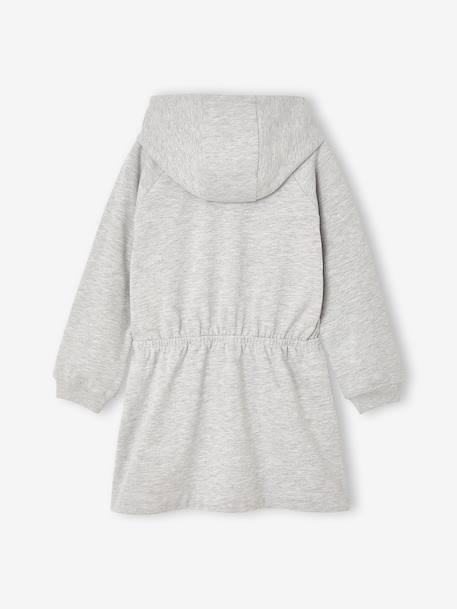 Korte sweatjurk met capuchon meisje gemêleerd grijs+groen+marineblauw - vertbaudet enfant 