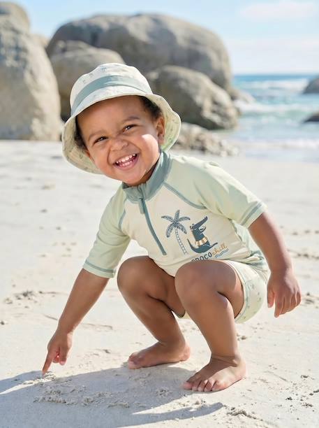 Badpakset T-shirt met UV-bescherming + short + babyhoed mintgroen - vertbaudet enfant 