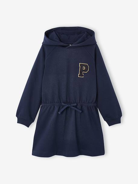 Korte sweatjurk met capuchon meisje gemêleerd grijs+groen+marineblauw - vertbaudet enfant 
