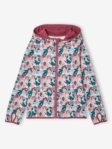 Sport sweatshirt met rits en bloemenprint in technisch materiaal antraciet+ecru+groen, bedrukt+oudroze - vertbaudet enfant 