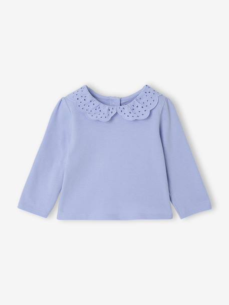 Baby T-shirt met geborduurde kraag en lange mouwen blauw+lichtbeige+marineblauw, gestreept+rood, gestreept - vertbaudet enfant 