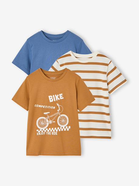 Set van 3 T-shirt met korte mouwen amandelgroen+karamel+marineblauw+pecannoot+petrolblauw+saliegroen - vertbaudet enfant 