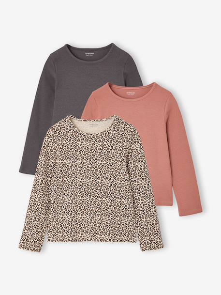Set van 3 meisjes T-shirts met lange mouwen ecru+inktblauw+vanille - vertbaudet enfant 