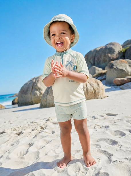 Badpakset T-shirt met UV-bescherming + short + babyhoed mintgroen - vertbaudet enfant 