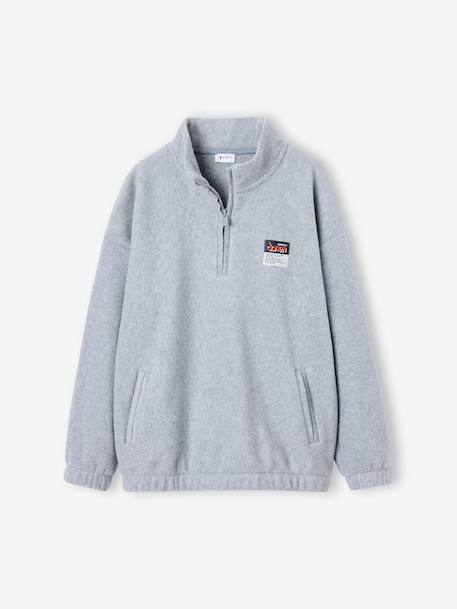 Fleece sweater jongen met opstaande kraag gemêleerd grijs - vertbaudet enfant 