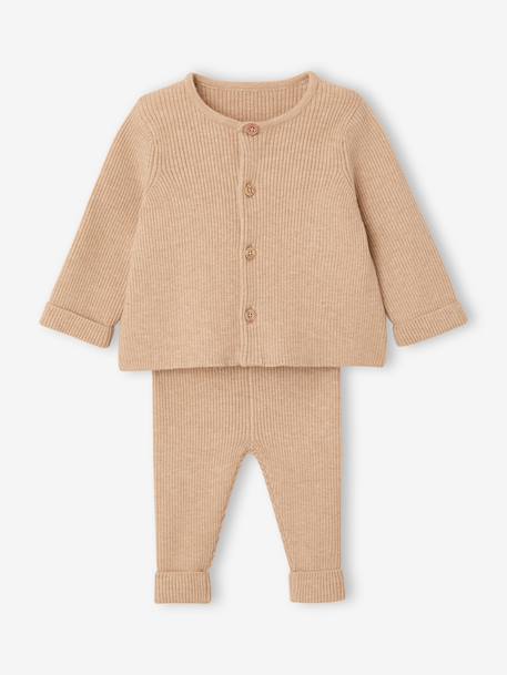 Set met shirt en broek voor baby's van tricot beige+blauwgroen+saliegroen+wit - vertbaudet enfant 