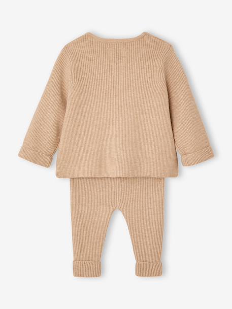 Set met shirt en broek voor baby's van tricot beige+blauwgroen+saliegroen+wit - vertbaudet enfant 