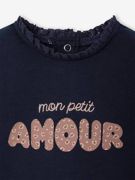 T-shirt baby met lange mouwen en luipaardhartmotief ecru+marineblauw - vertbaudet enfant 
