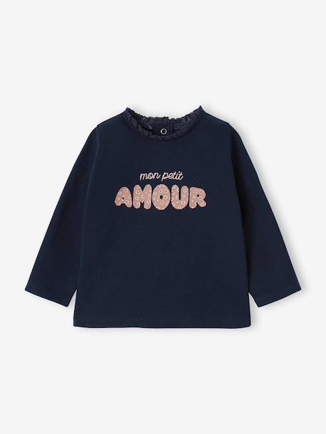 T-shirt baby met lange mouwen en luipaardhartmotief ecru+marineblauw - vertbaudet enfant 