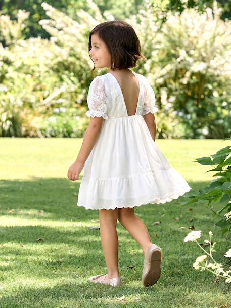 Bohemian jurk voor meisjes met kanten mouwen wit - vertbaudet enfant 
