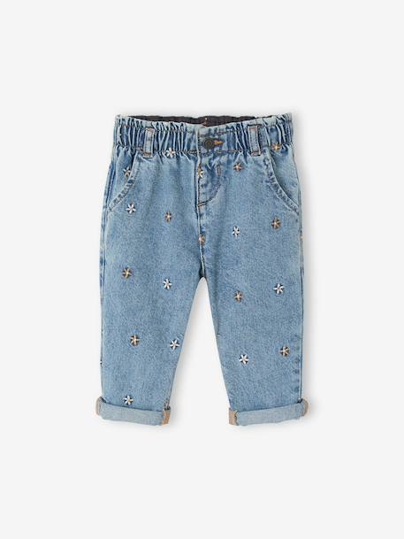 Mom jeans met borduursel voor babymeisjes stone - vertbaudet enfant 