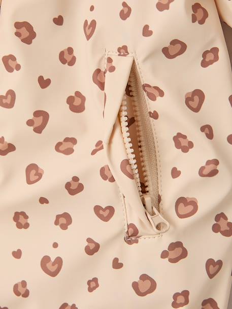 Bedrukte regenjas met capuchon voor baby's, gevoerd met fleece oudroze+vanille - vertbaudet enfant 