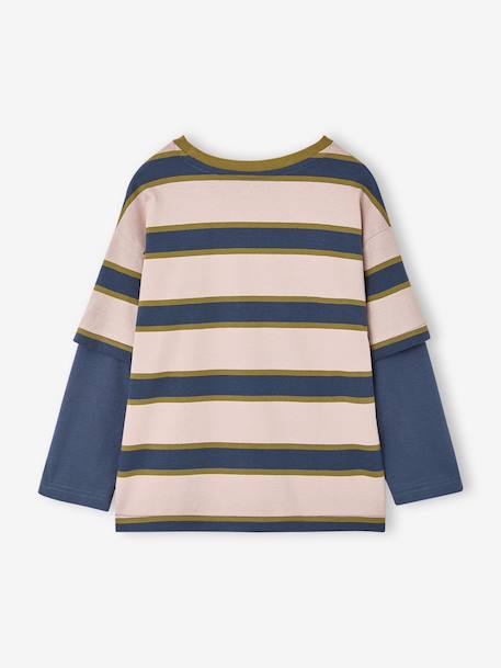 Gestreept T-shirt met dubbellook middenblauw - vertbaudet enfant 