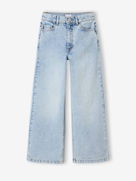 Wijde broek denim voor meisjes denimgrijs+lichtblauw+middenblauw - vertbaudet enfant 