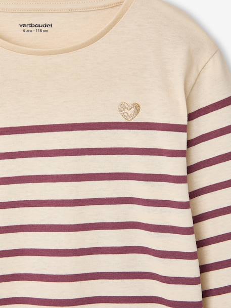 T-shirt met lange mouwen voor meisjes blauw, gestreept+pruim+saliegroen - vertbaudet enfant 