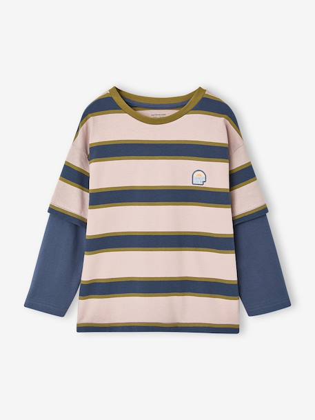Gestreept T-shirt met dubbellook middenblauw - vertbaudet enfant 