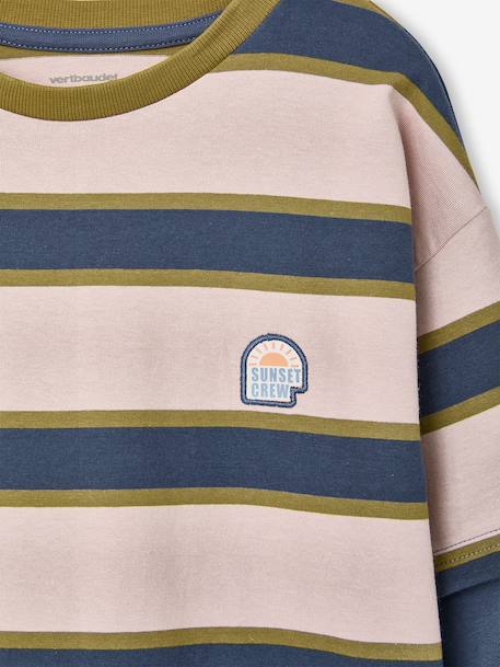 Gestreept T-shirt met dubbellook middenblauw - vertbaudet enfant 
