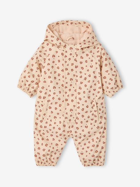 Bedrukte regenjas met capuchon voor baby's, gevoerd met fleece oudroze+vanille - vertbaudet enfant 