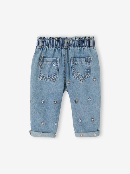 Mom jeans met borduursel voor babymeisjes stone - vertbaudet enfant 
