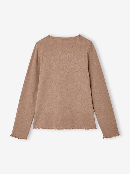 Geribde meisjesshirt met lange mouwen ecru+taupe+zachtpaars - vertbaudet enfant 