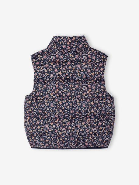 Mouwloos donsjack met bloemenmotieven voor meisjes marineblauw+roze, bedrukt - vertbaudet enfant 