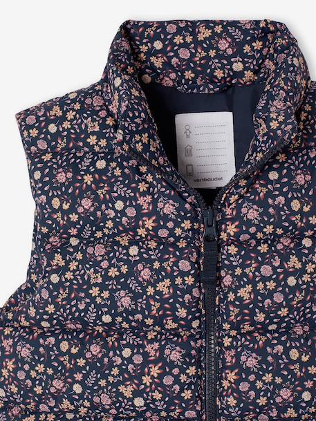 Mouwloos donsjack met bloemenmotieven voor meisjes marineblauw+roze, bedrukt - vertbaudet enfant 