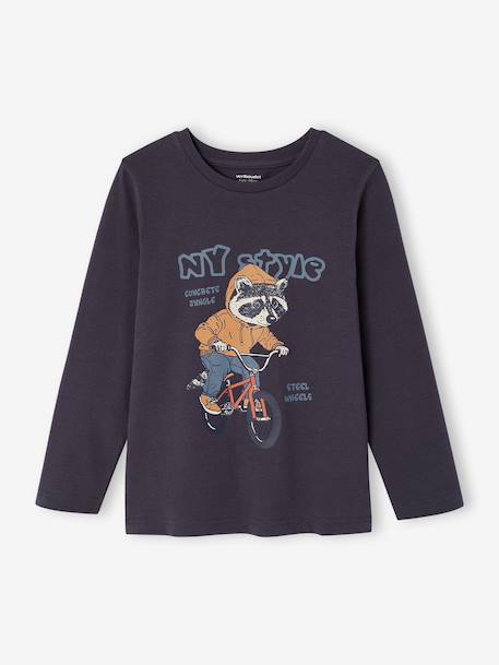 Jongensshirt met lange mouwen bordeauxrood+gemêleerd wit+leigrijs - vertbaudet enfant 