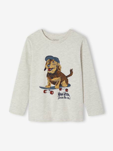 Jongensshirt met lange mouwen bordeauxrood+gemêleerd wit+leigrijs - vertbaudet enfant 