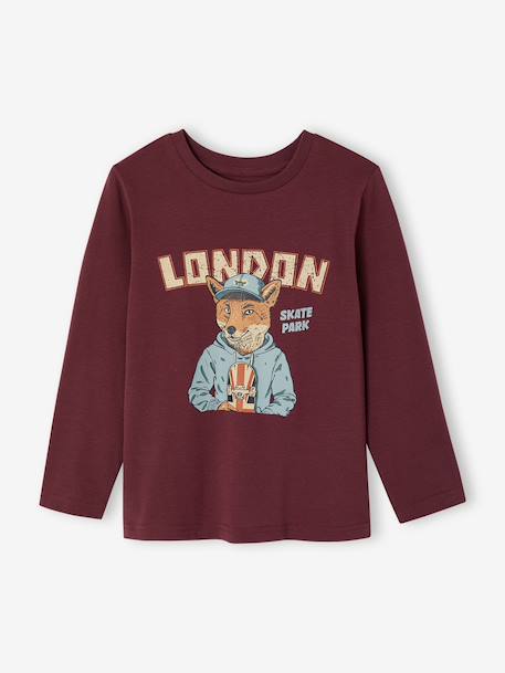 Jongensshirt met lange mouwen bordeauxrood+gemêleerd wit+leigrijs - vertbaudet enfant 