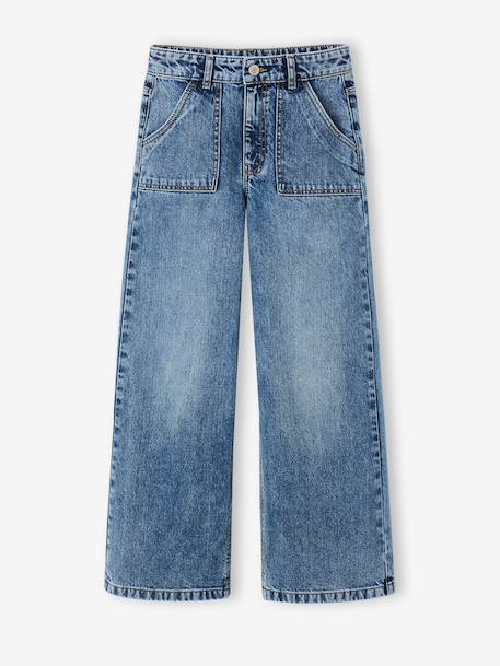 Wijde jeans met timmermanszakken voor meisjes JONEN denimgrijs+donkerblauw+middenblauw - vertbaudet enfant 