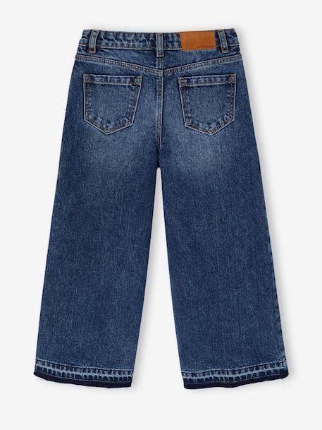 Wijde meisjesjeans met rafels aan de onderkant donkerblauw+gebleekt denim+grijs+stone - vertbaudet enfant 