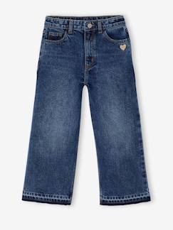 -Wijde meisjesjeans met rafels aan de onderkant