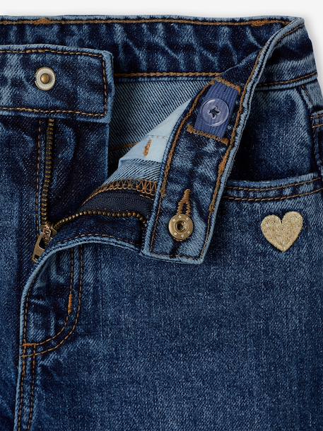 Wijde meisjesjeans met rafels aan de onderkant donkerblauw+gebleekt denim+grijs+stone - vertbaudet enfant 