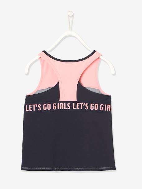 Sportief onderhemdje voor meisjes met beha antraciet+antraciet met print - vertbaudet enfant 