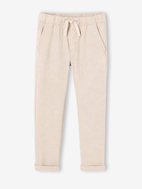 Lichte jongensbroek katoen/linnen gemêleerd beige+nachtblauw+saliegroen - vertbaudet enfant 