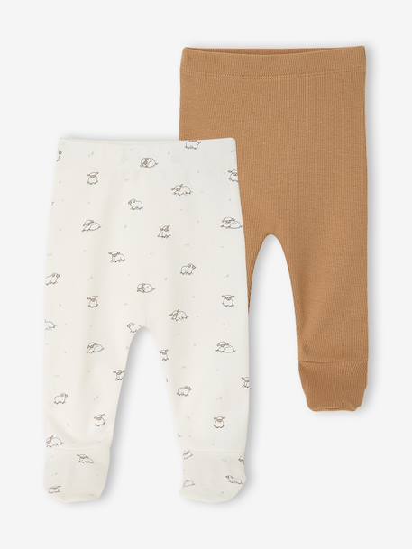 Set van 2 babybroekjes met voetjes cappuccino - vertbaudet enfant 
